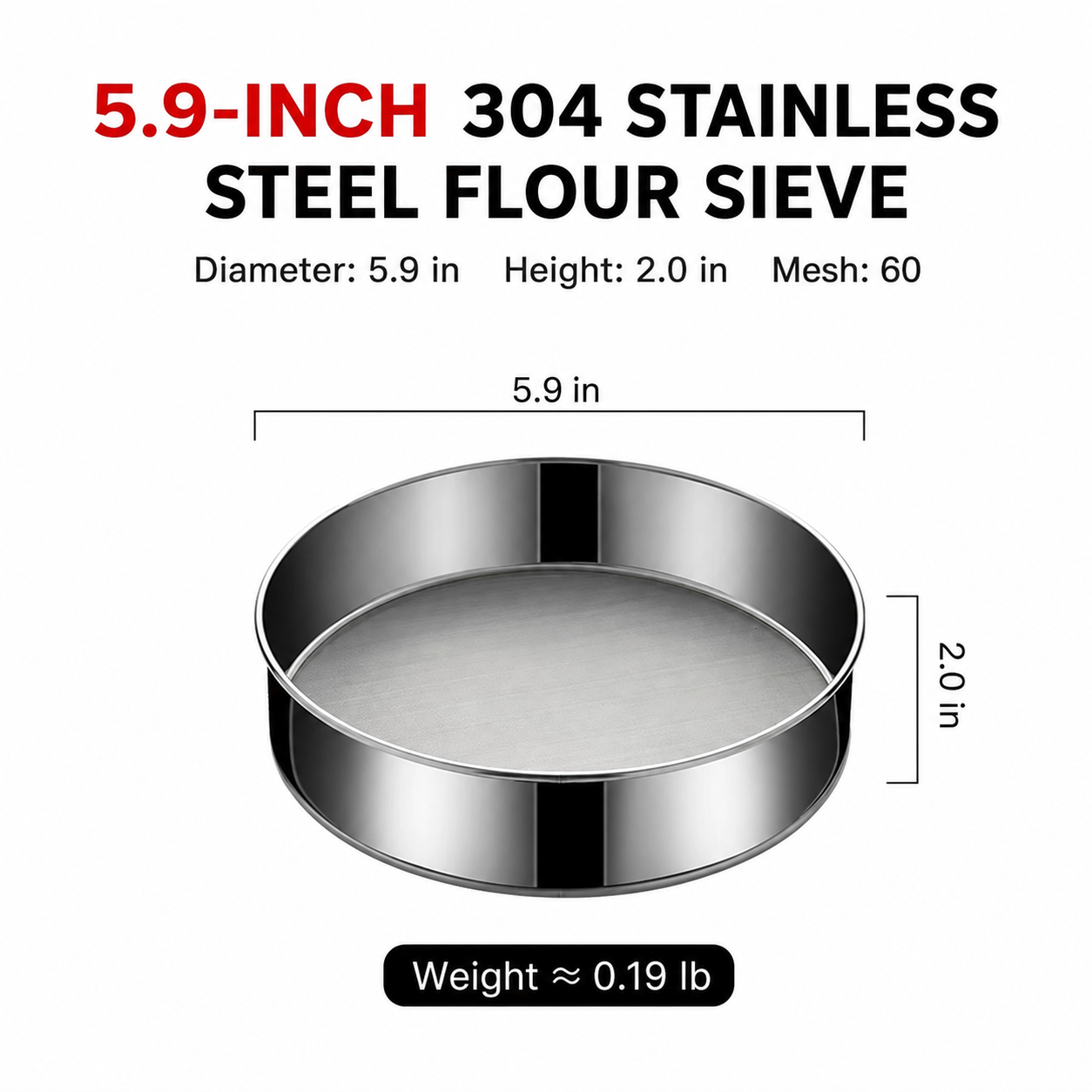 304 Stainless Steel Fine-Mesh Flour Sieve