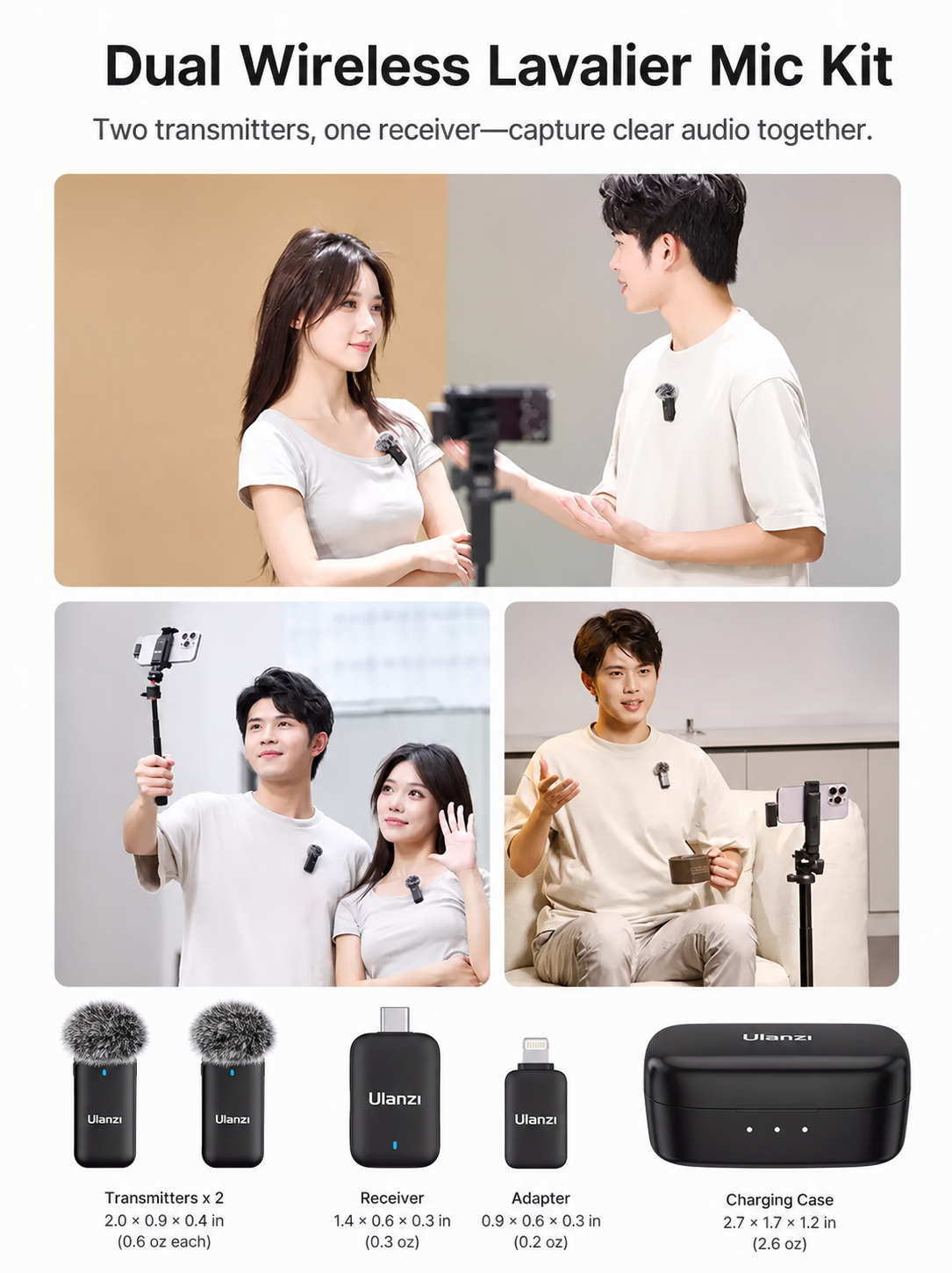 Ulanzi A100 Dual Wireless Lavalier Microphone Kit