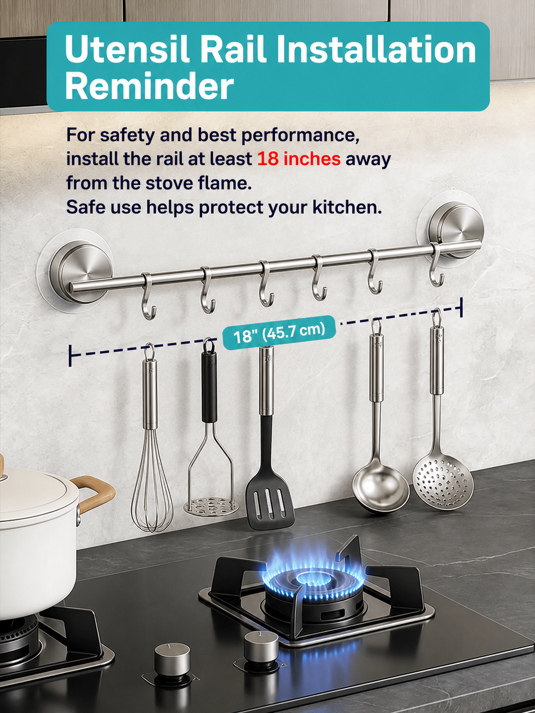 Stainless Steel Suction-Cup Utensil Rail