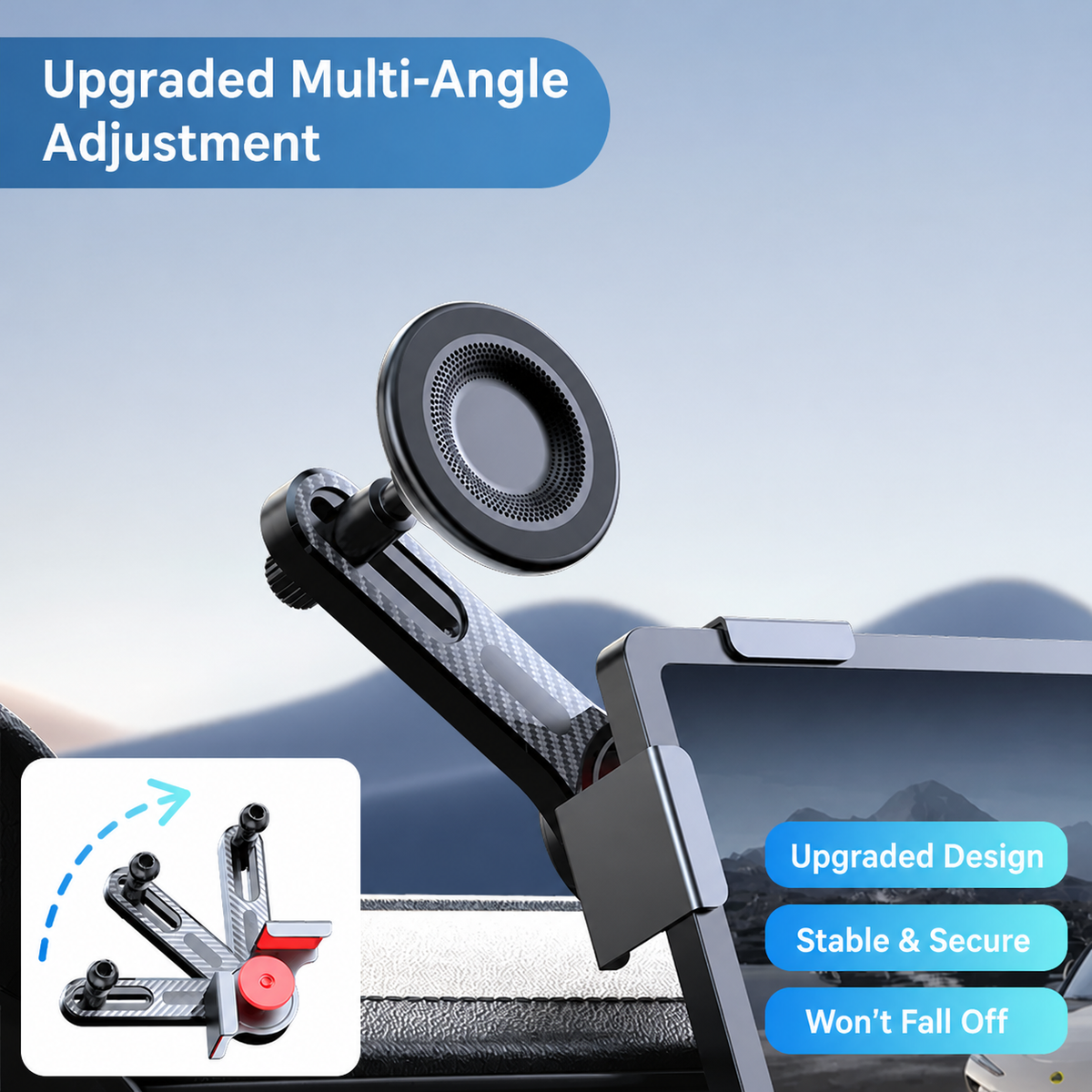 Car Phone Mount for Tesla and others with 3-Axis Nano-Vacuum Magnetic