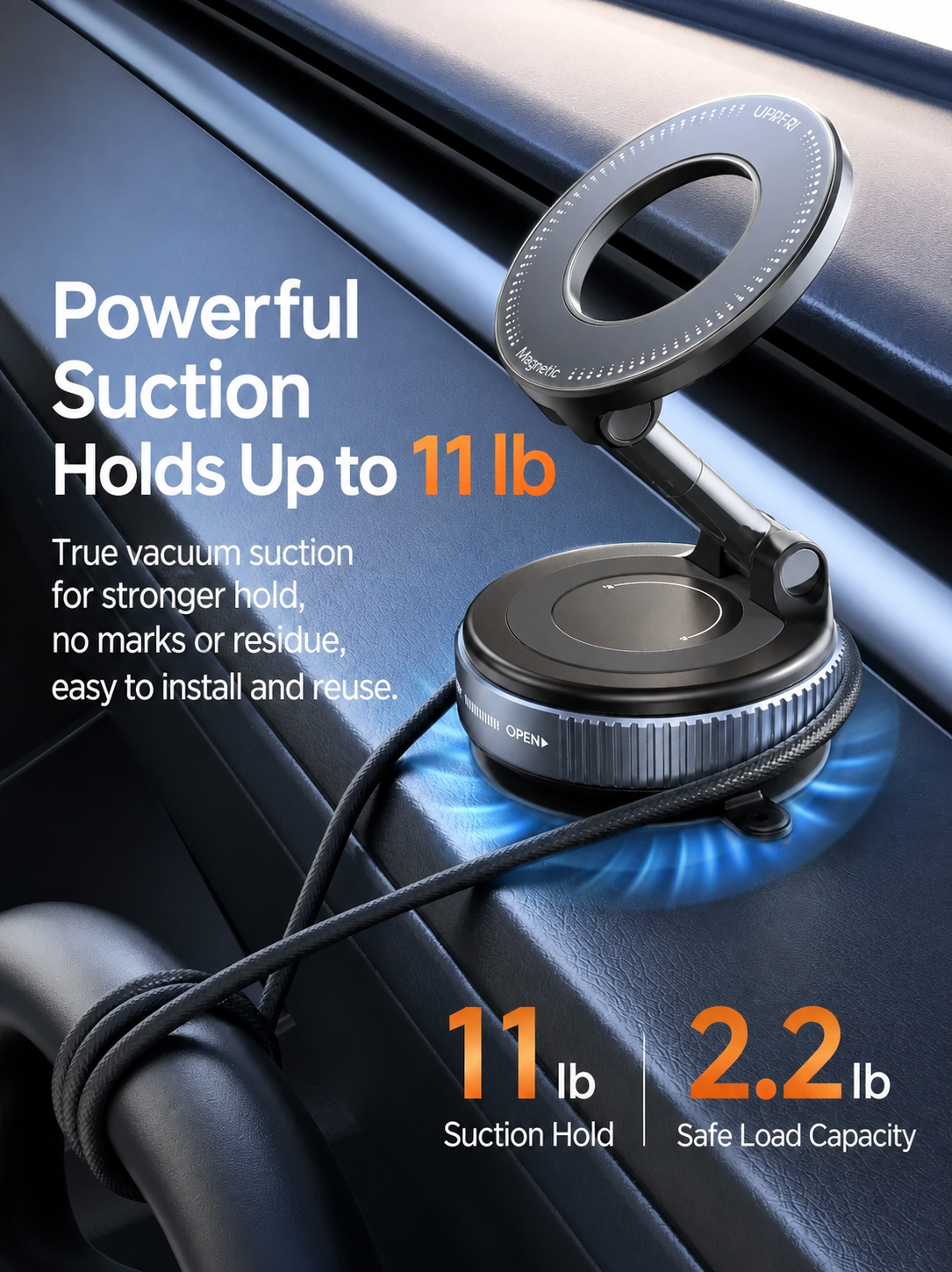 Car Phone Mount for Tesla and others with 3-Axis Nano-Vacuum Magnetic