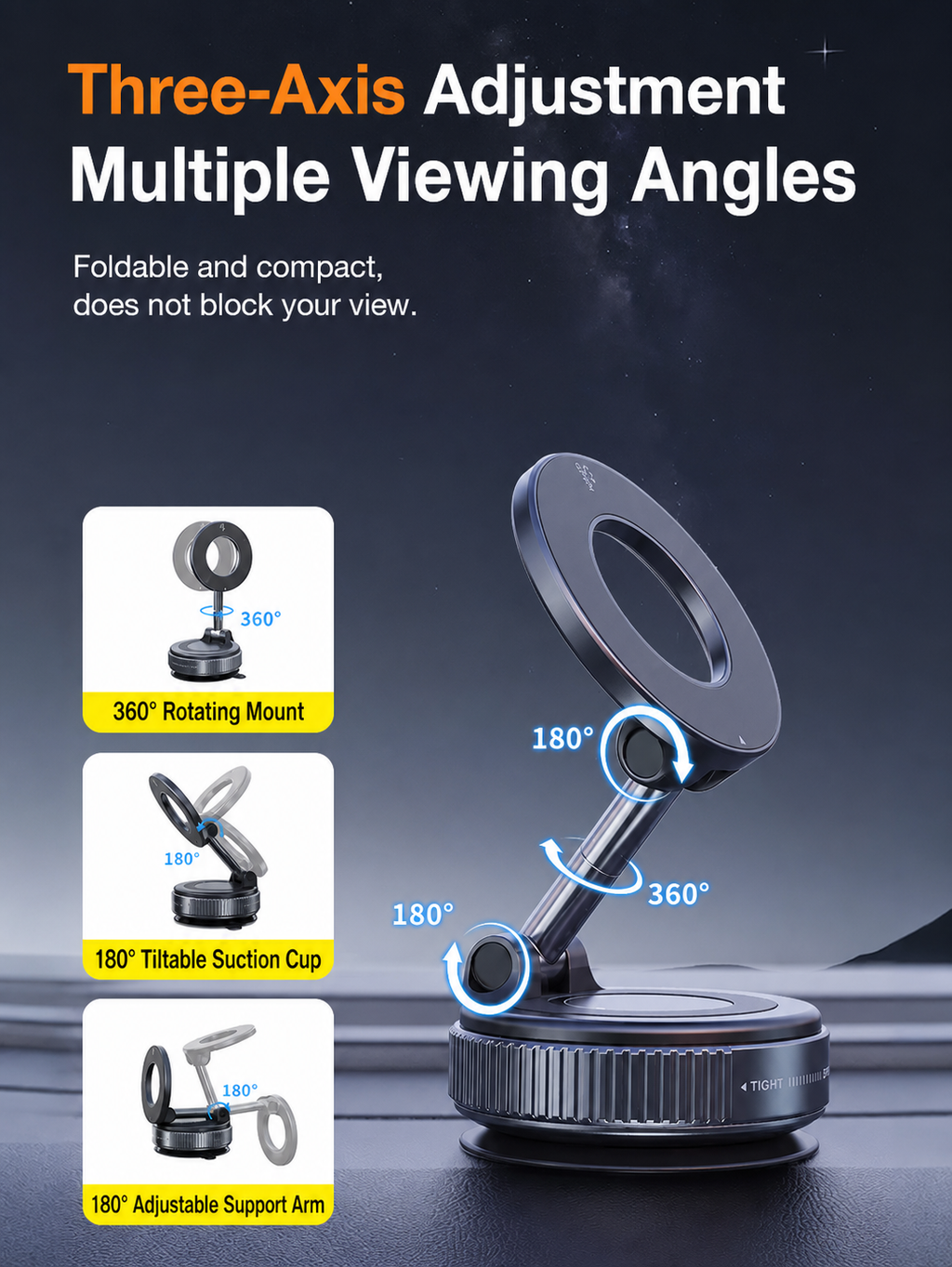 Car Phone Mount for Tesla and others with 3-Axis Nano-Vacuum Magnetic