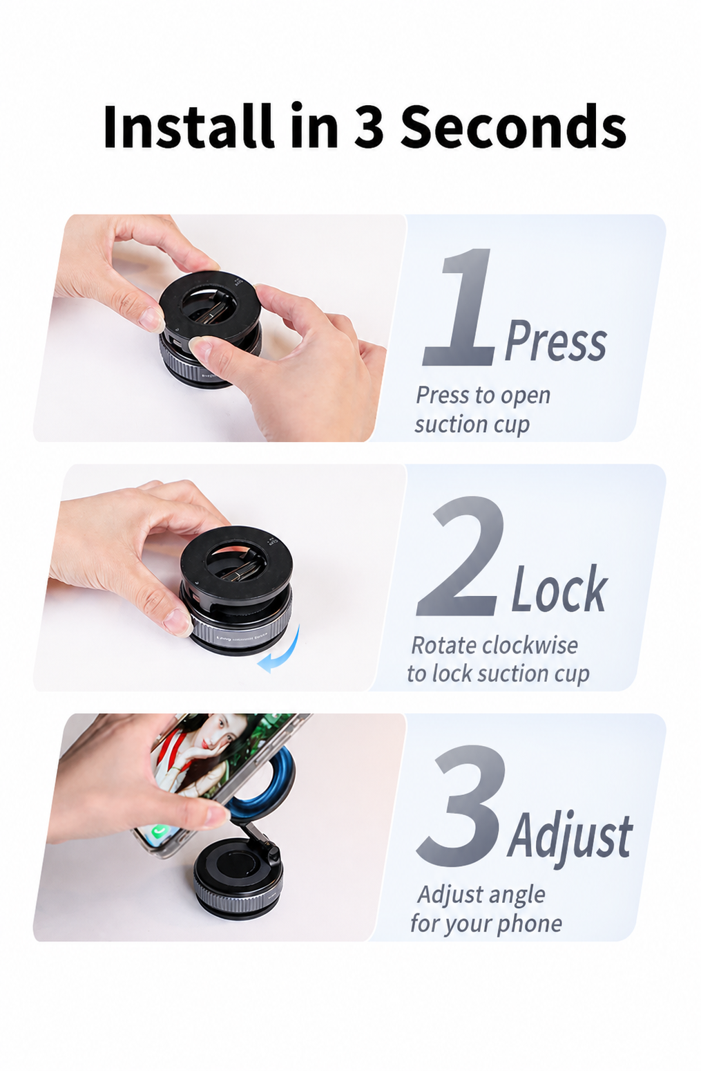 Car Phone Mount for Tesla and others with 3-Axis Nano-Vacuum Magnetic