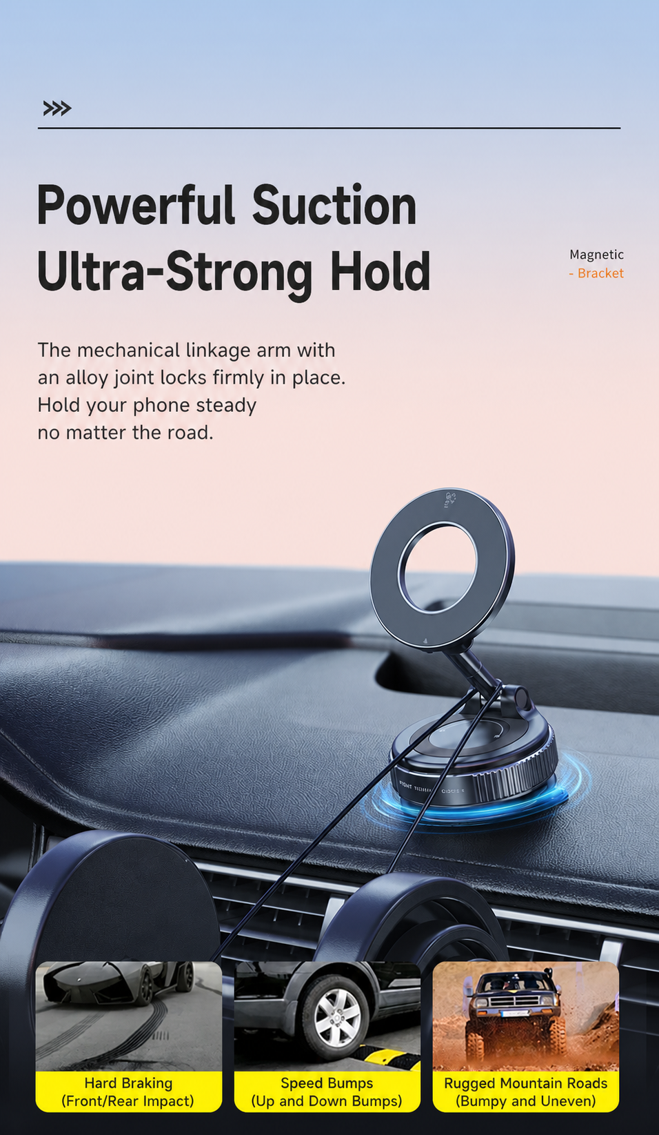 Car Phone Mount for Tesla and others with 3-Axis Nano-Vacuum Magnetic