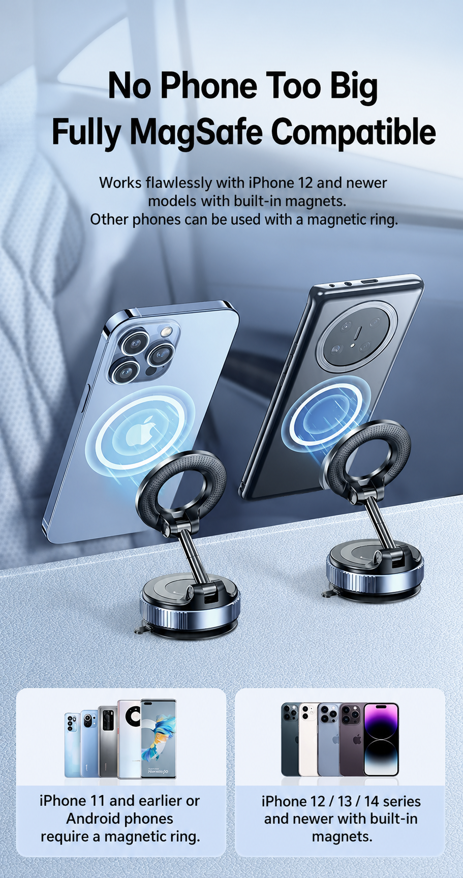 Car Phone Mount for Tesla and others with 3-Axis Nano-Vacuum Magnetic