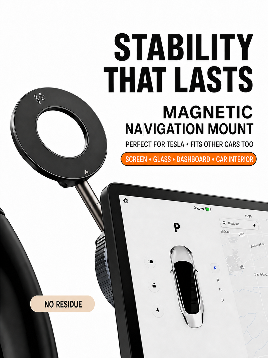 Car Phone Mount for Tesla and others with 3-Axis Nano-Vacuum Magnetic