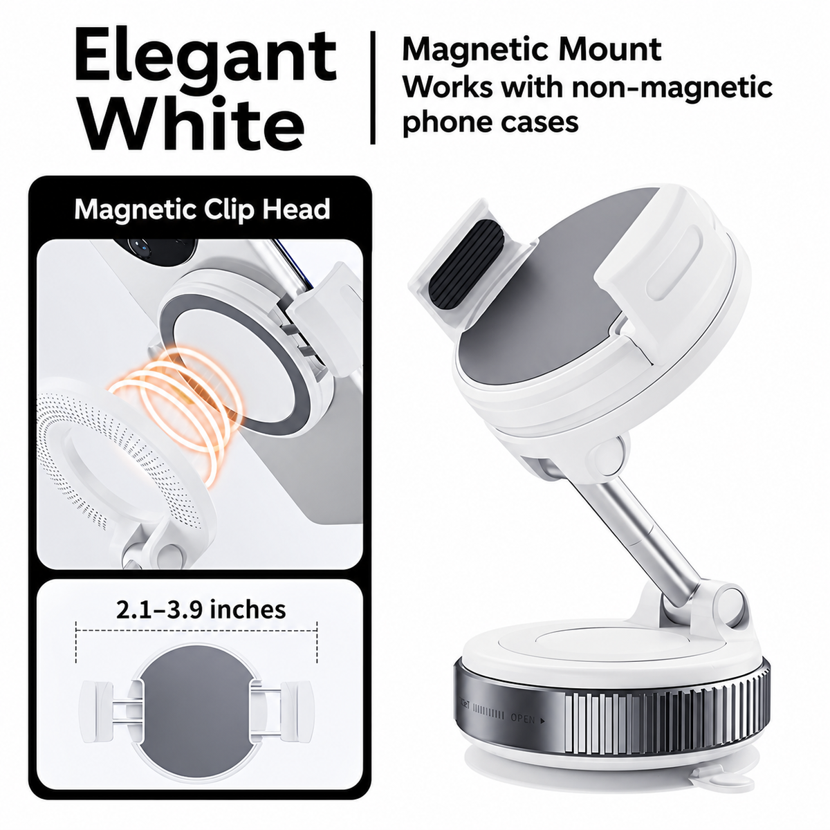 Car Phone Mount for Tesla and others with 3-Axis Nano-Vacuum Magnetic