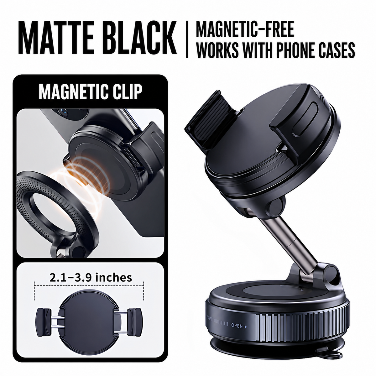 Car Phone Mount for Tesla and others with 3-Axis Nano-Vacuum Magnetic
