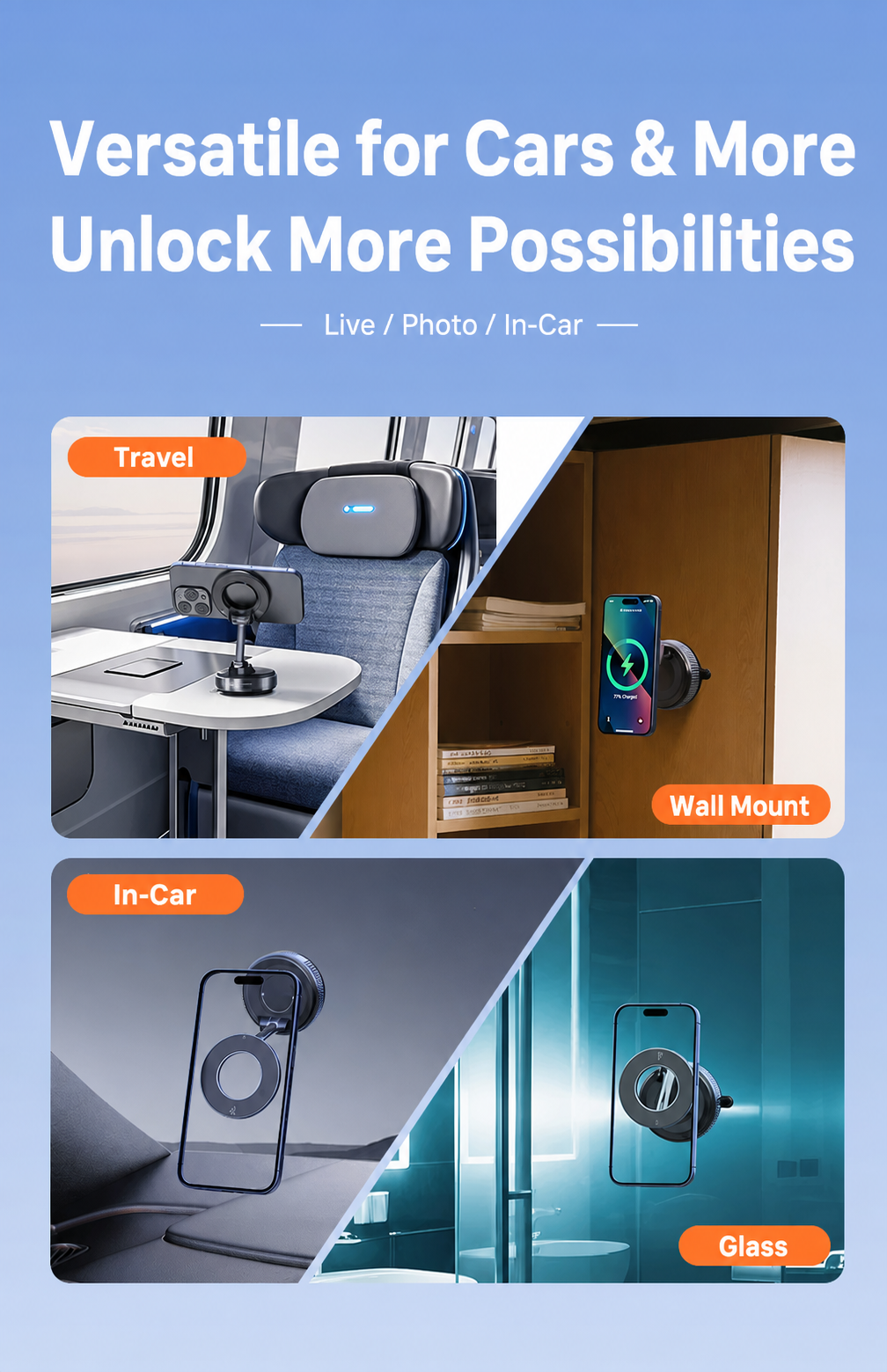 Car Phone Mount for Tesla and others with 3-Axis Nano-Vacuum Magnetic